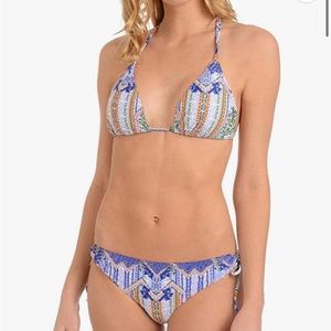 🆕 NWT Rachel Roy Moroccan Blue print halter bikini - large bottoms, medium top